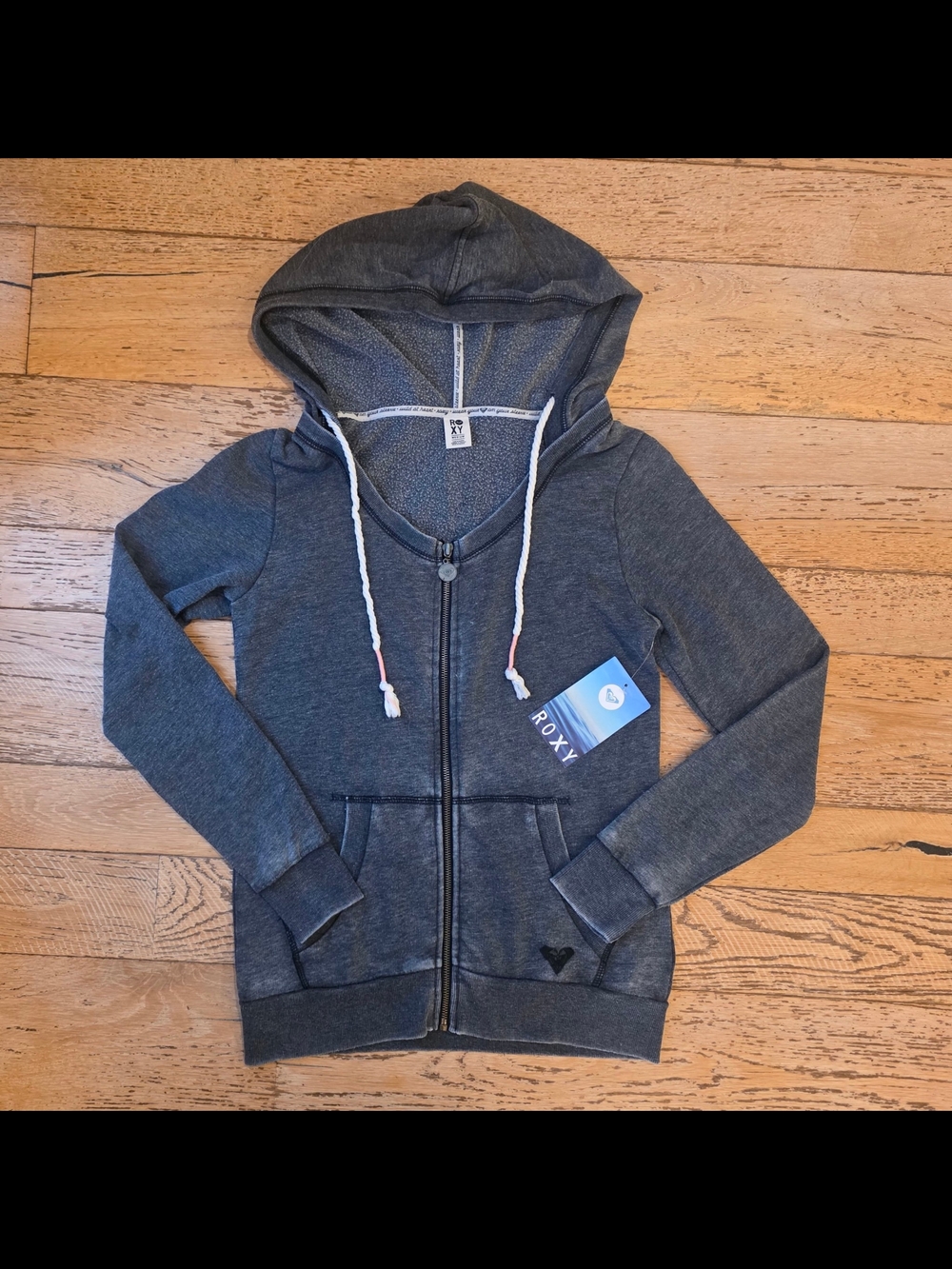 NWT Vintage 2000's Roxy Charcoal "Lanyard" Zip Hoodie surf skate